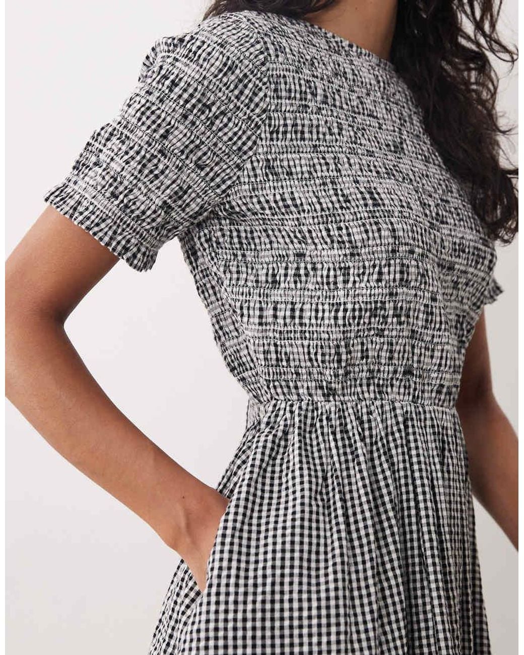 Nobody's Child Gray Leah Cotton Bow Back Detail Shirred Mini Dress
