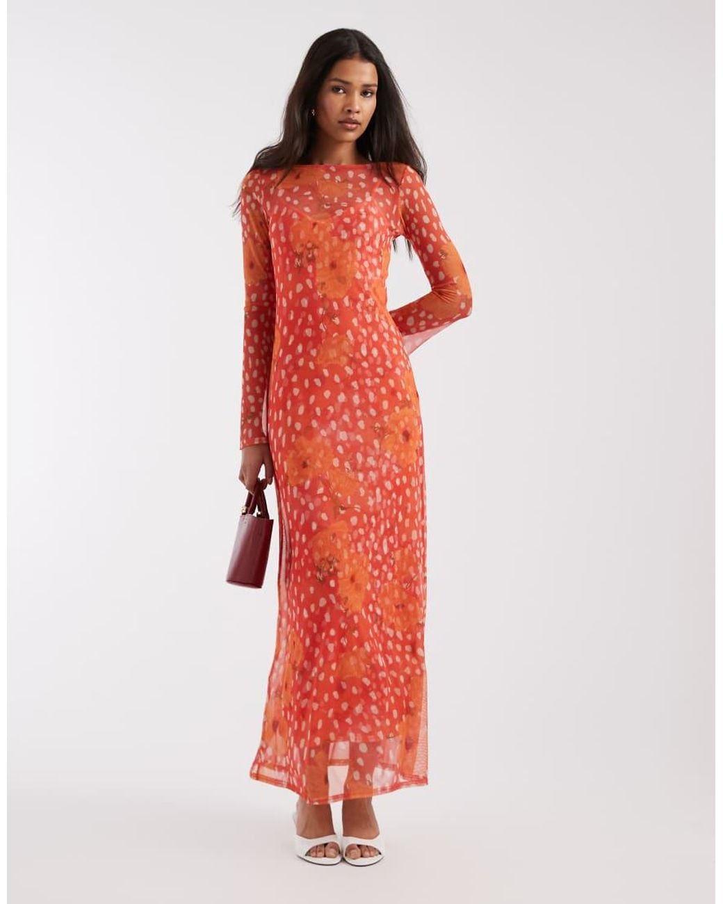 Never Fully Dressed Red Aria Long Sleeved Mesh Maxi Dress