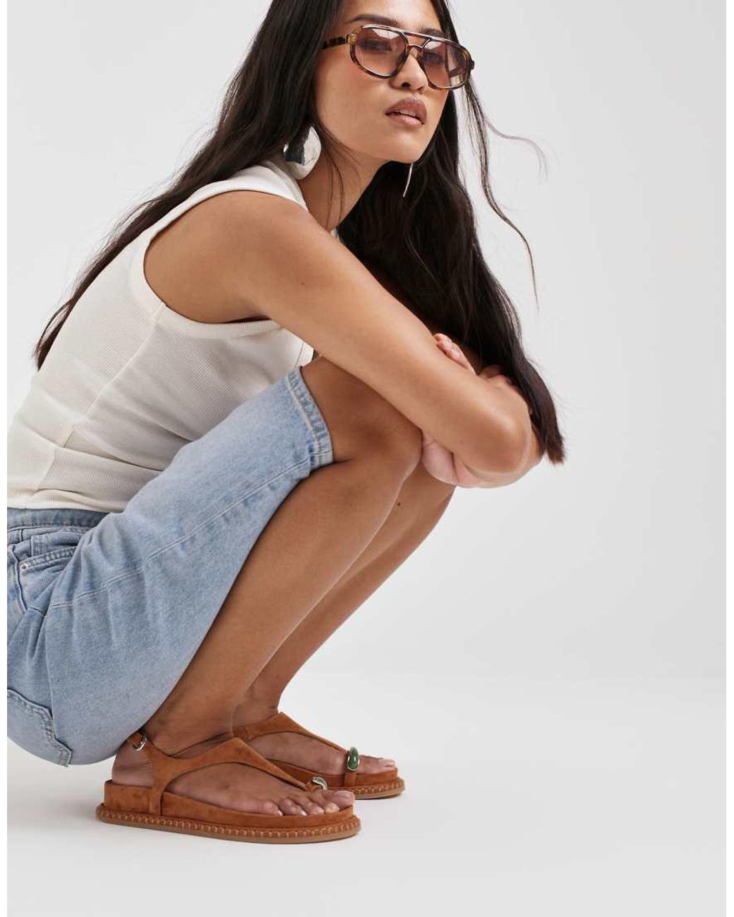 Dolce Vita Blue Stefan Toe Loop Sandals With Gem