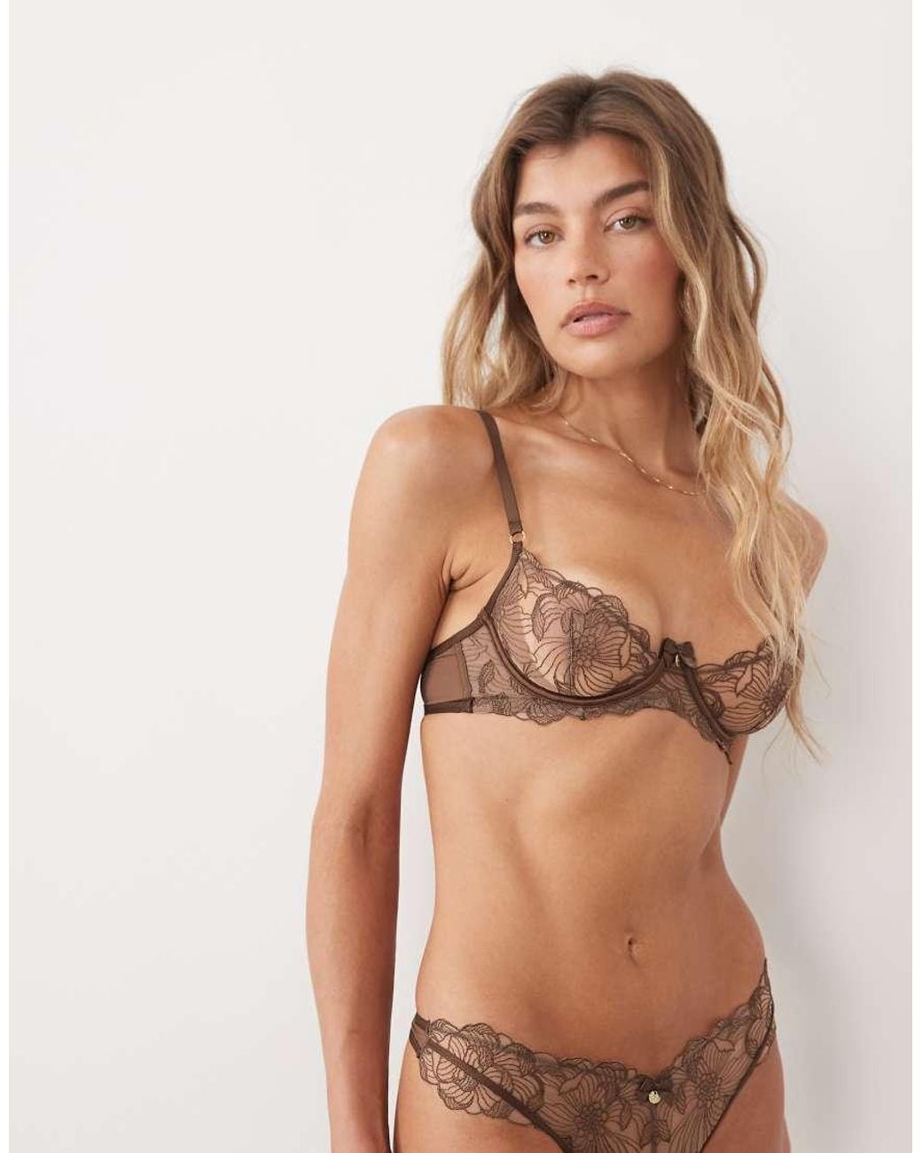 Boux Avenue Brown Elyse Plunge Lace Underwire Bra