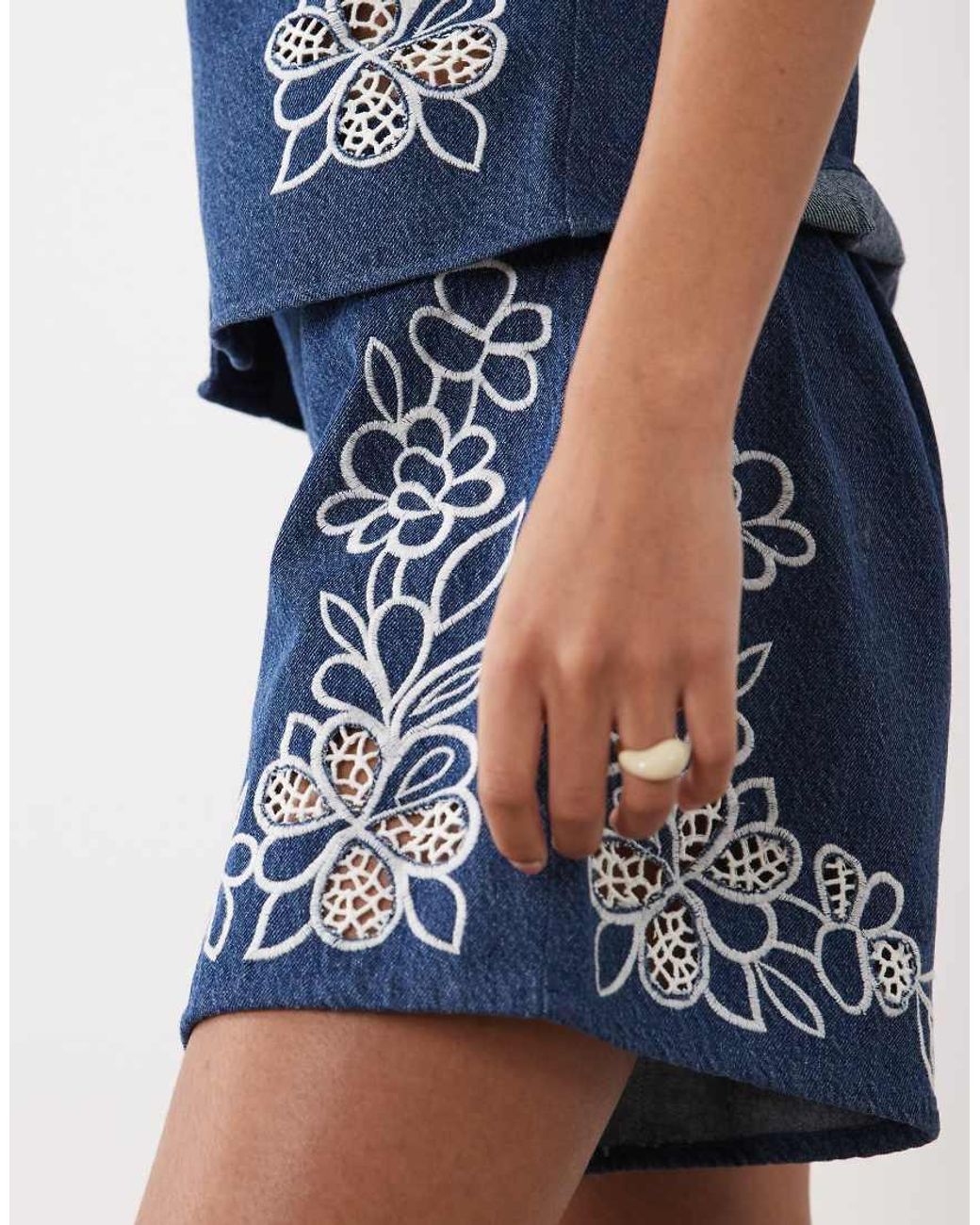 ASOS Blue Denim Short With Cutwork Detail