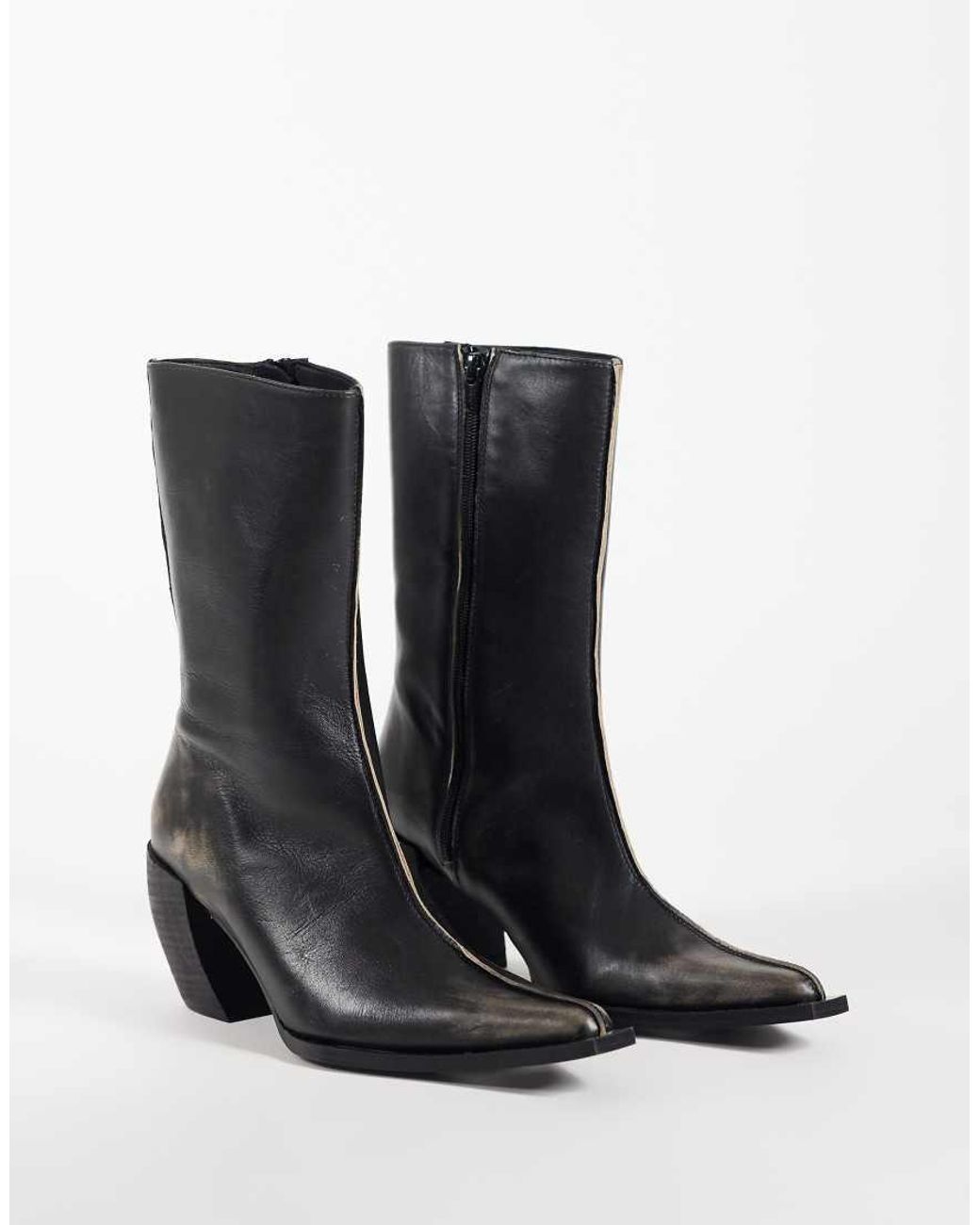 ASOS Black Renzo Premium Real Leather Western Boots