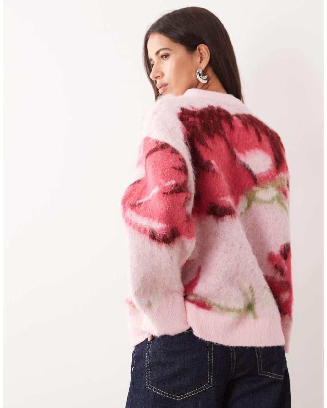 ASOS Pink Brushed Floral Crew Neck Jumper