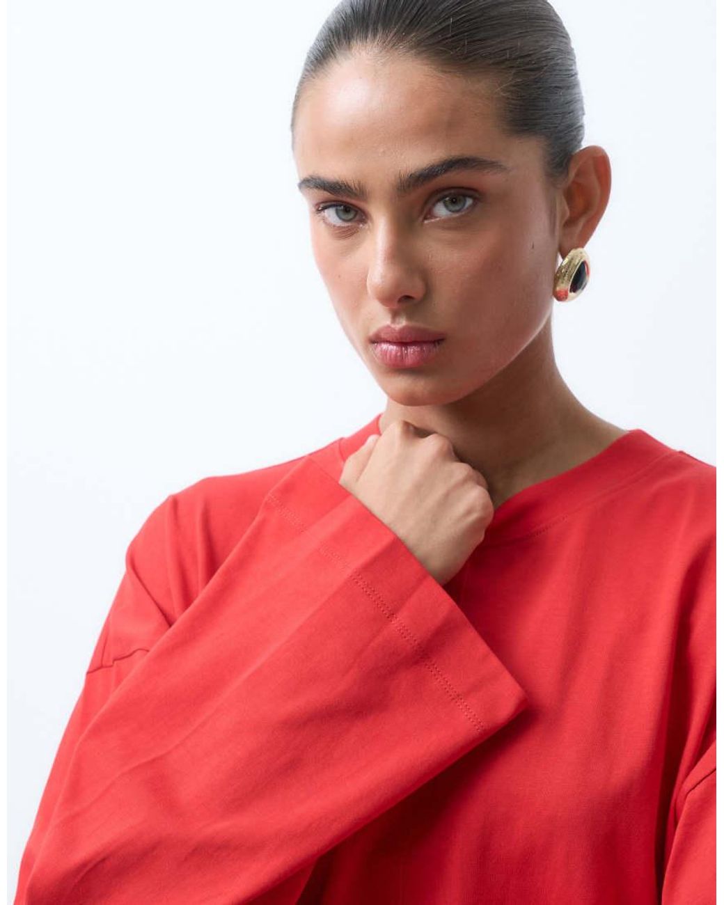 ASOS Red Cotton Crewneck Oversized T-shirt N