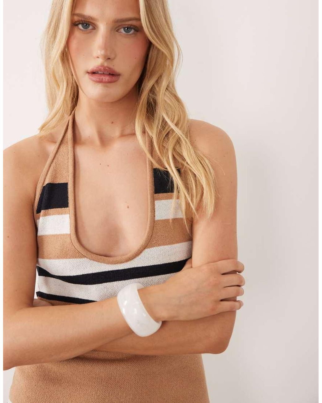 ASOS Natural Knitted Halter Mini Dress