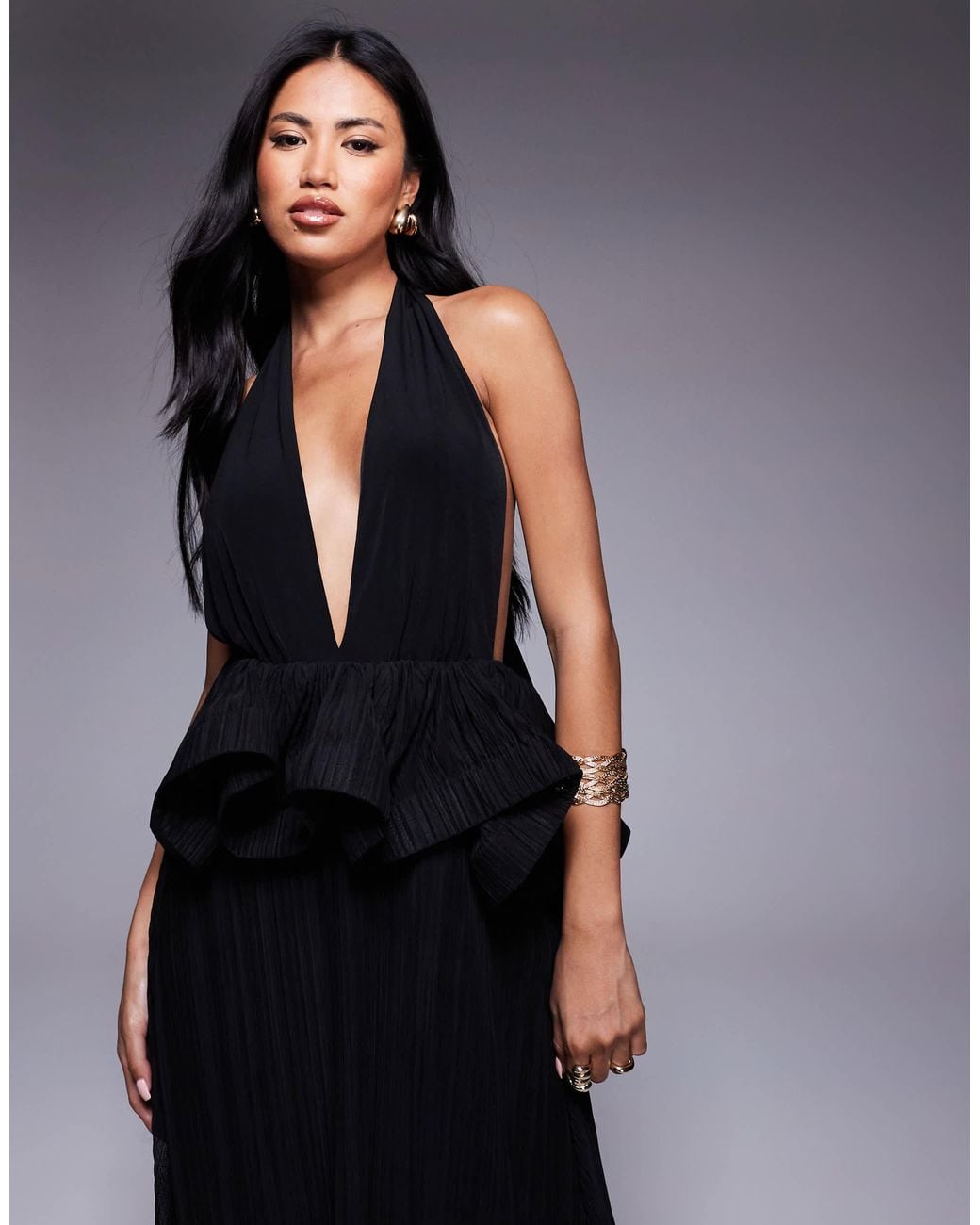 strapless open back dress White Halter Maxi Dress with Peplum Waist S main image 1