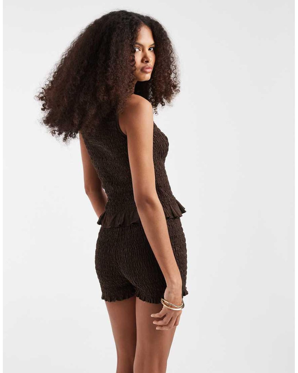 JJXX Brown Shirred Sleeveless Top
