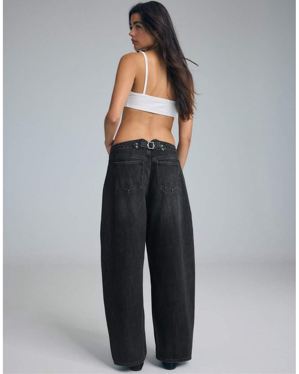 Stradivarius Gray Adjustable Waist Barrel Jeans