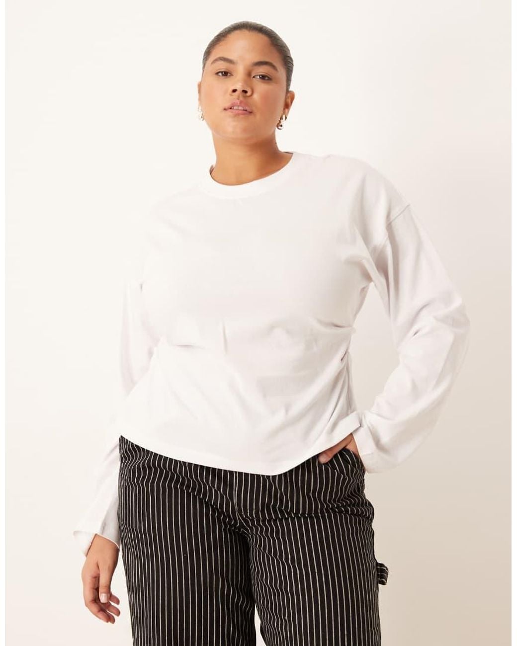 ASOS White Asos Design Curve Long Sleeve Corset Waist Tee