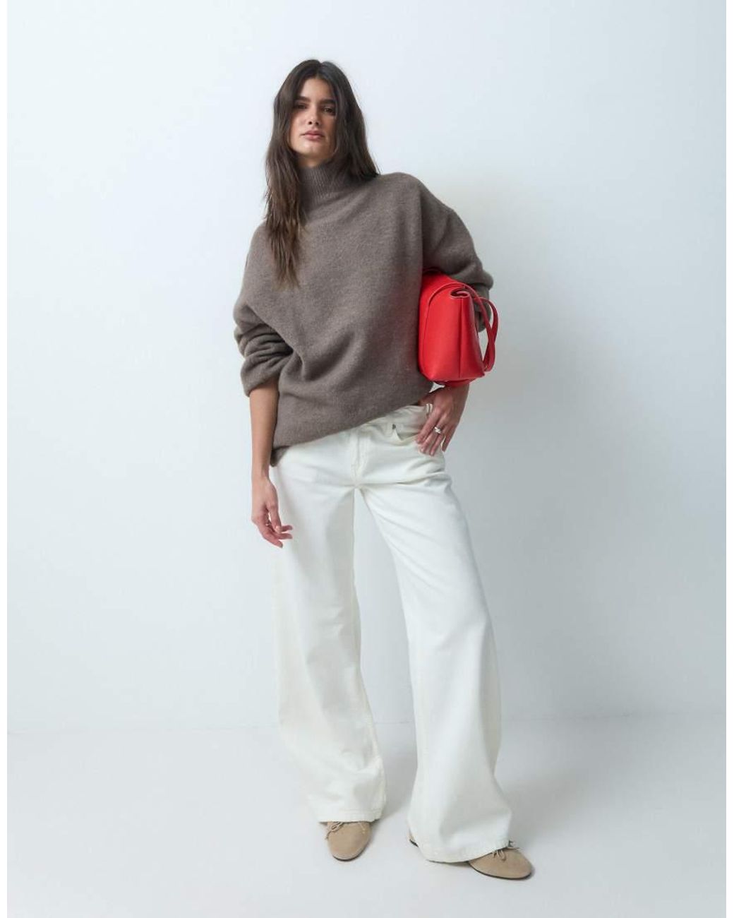 ASOS Gray Relaxed Fluffy Funnel Neck Jumper With Wool