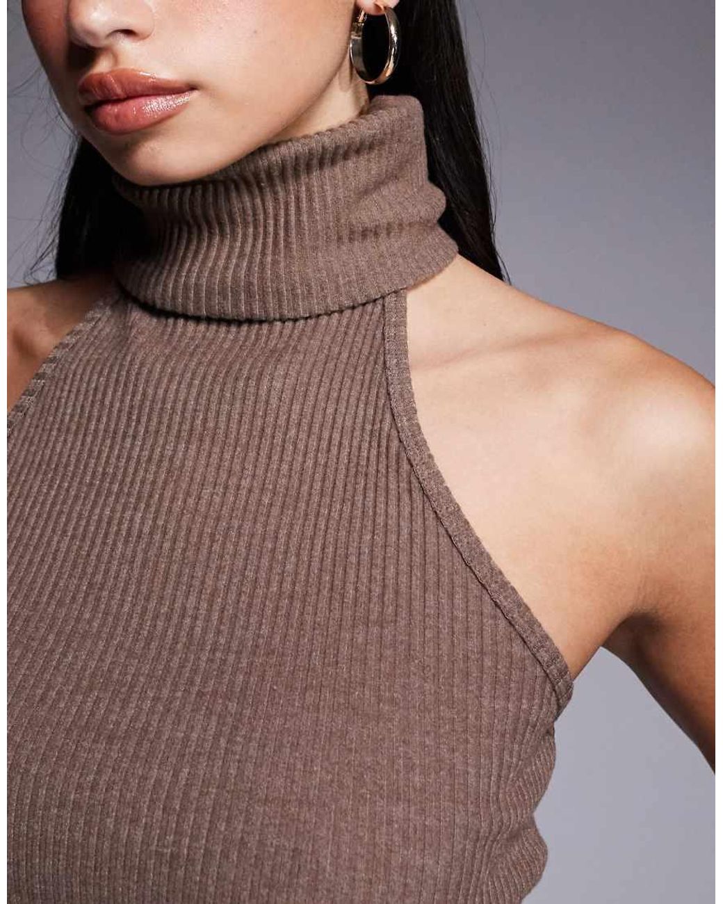 River Island Blue Ribbed Roll Neck Halterneck Top