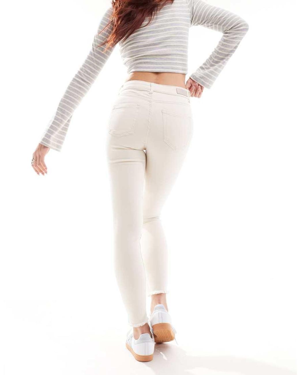 ONLY Natural Blush Skinny Jeans With Frayed Hem