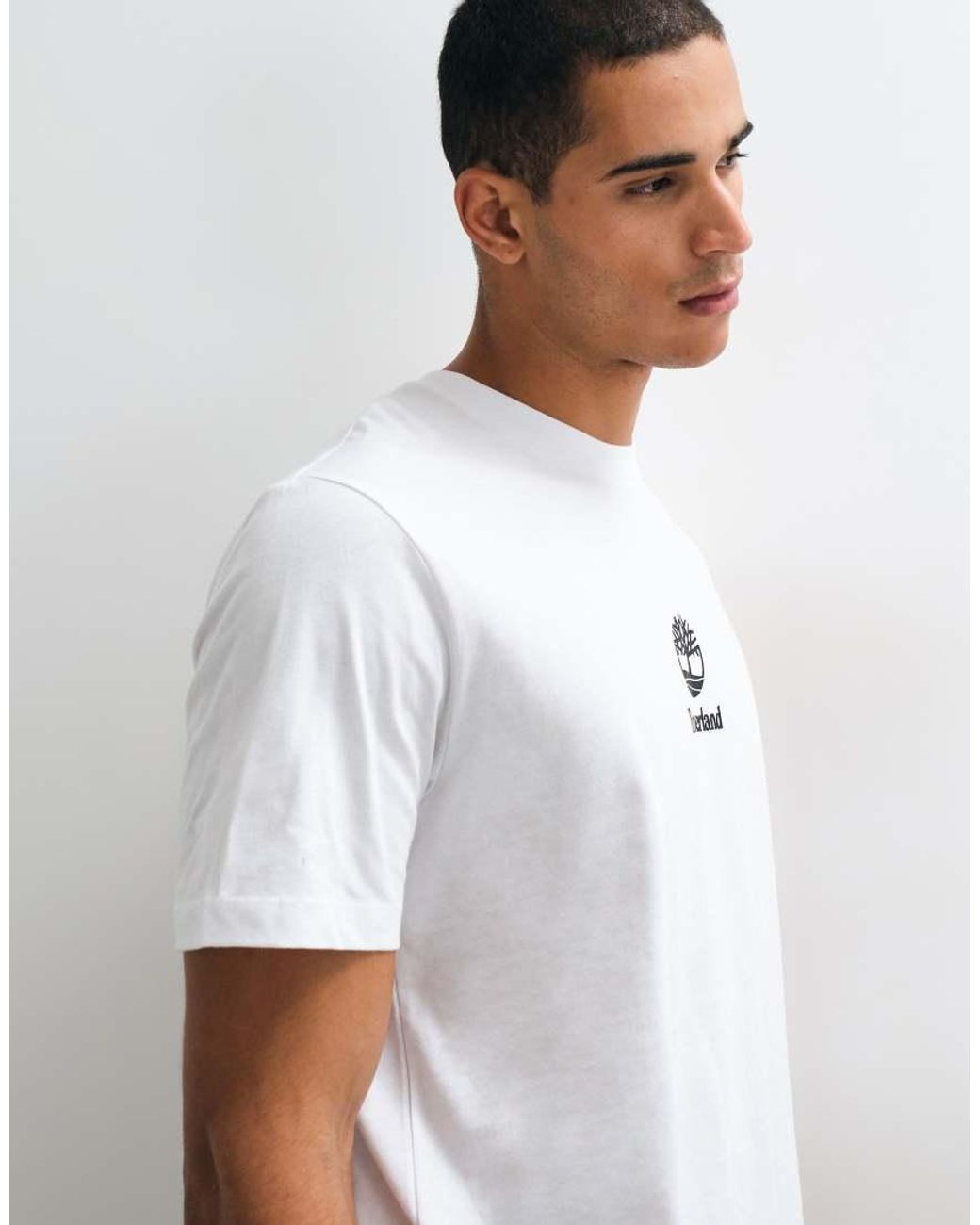 Timberland White Print Stack Logo Short Sleeve Tee for men