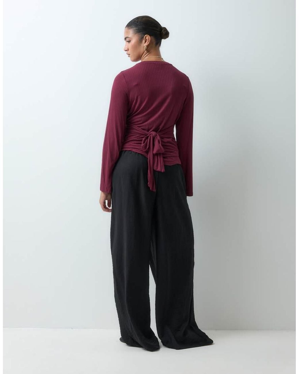 ASOS Asos Design Maternity Textured Wide Leg Pants With Tie Waist