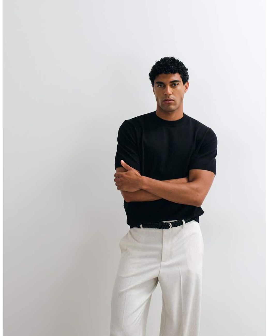 ASOS Black Essential Relaxed Fine-Knit Crew-Neck for men