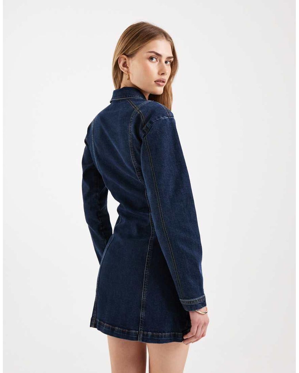 Miss Selfridge Blue Button Through Long Sleeve Mini Dress