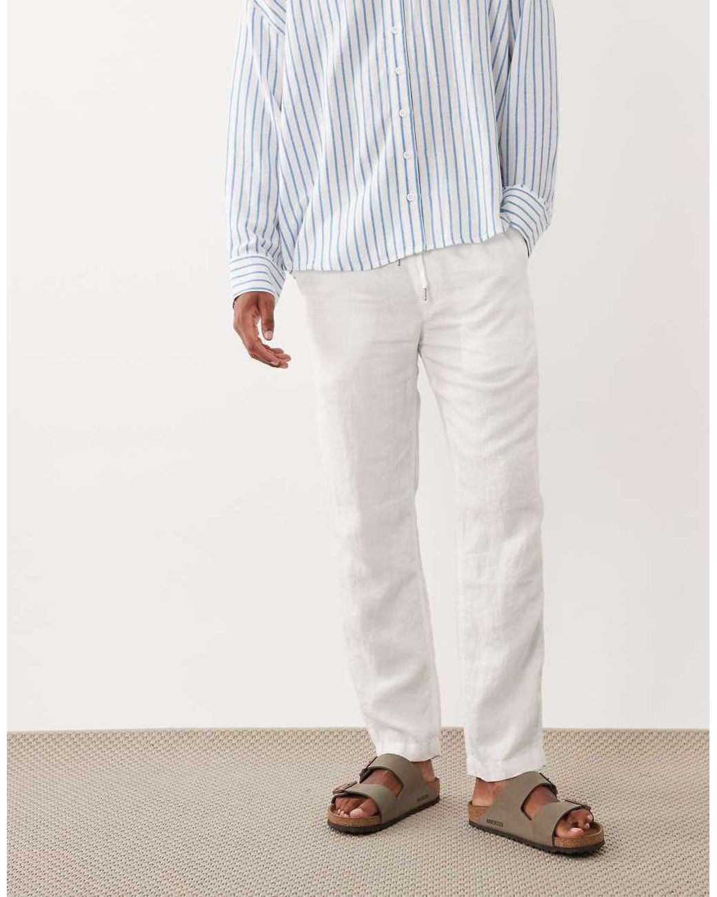 Polo Ralph Lauren White Linen Drawstring Trousers for men