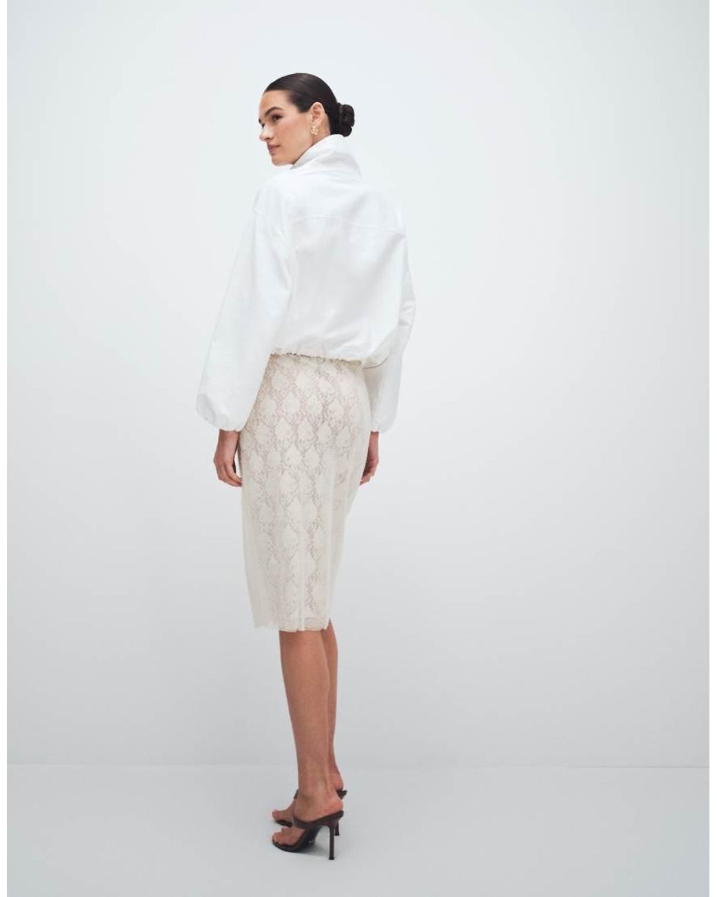 TOPSHOP White Embellished Sequin Midi Skirt