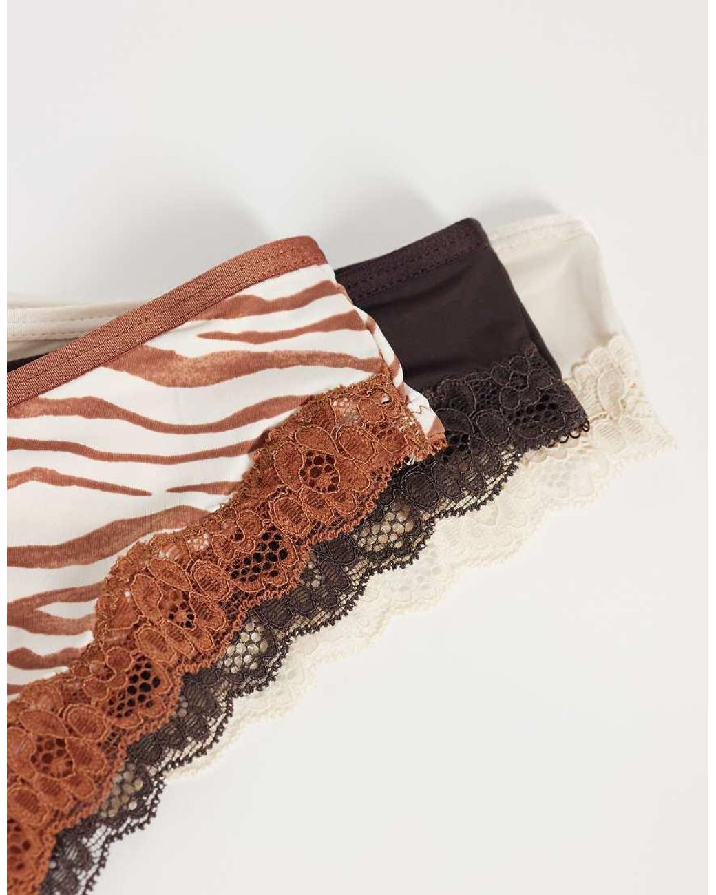 Lindex Natural 3 Pack Soft Micro Brazilian Brief With Lace Trim