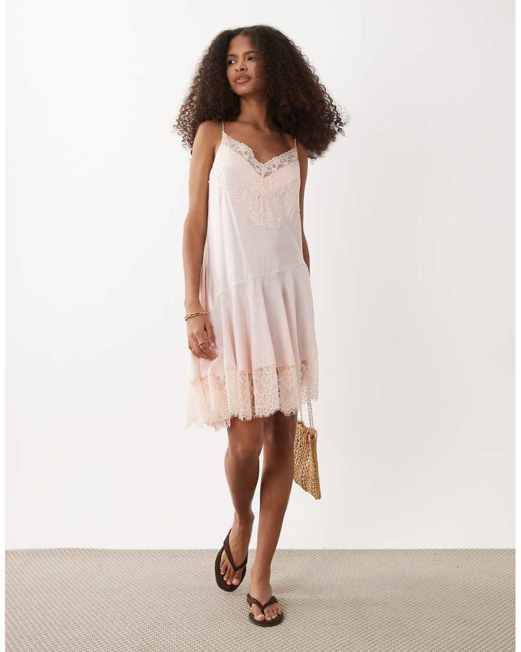 ASOS White Slip Lace Trim Mini Dress With Asymmetric Hem