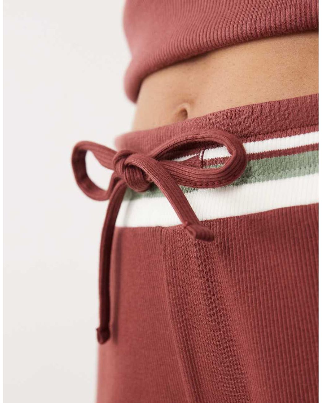4th & Reckless Red Ribbed Stripe Wide Waistband Drawstring Waist Wide Leg Trousers Co-Ord