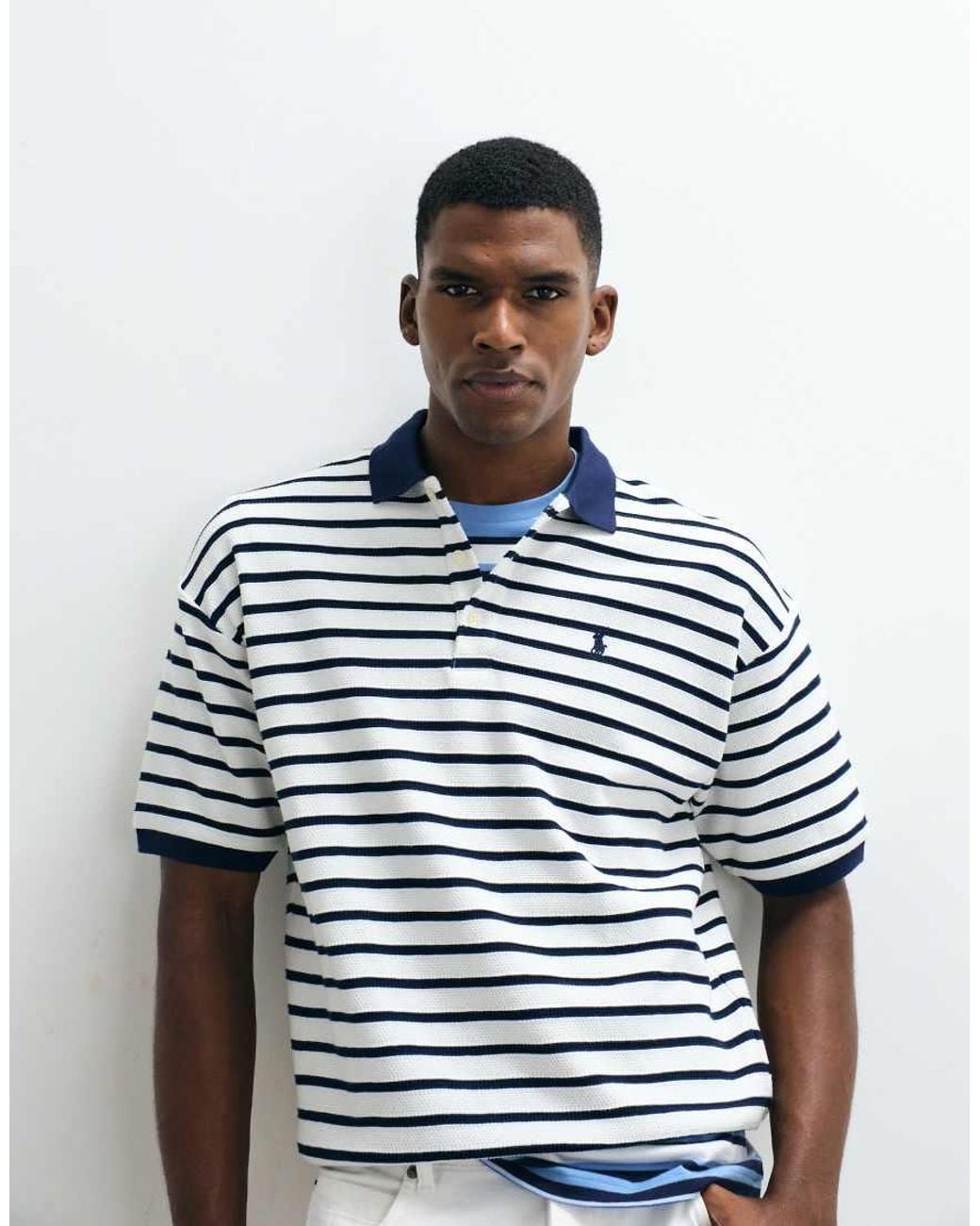 Polo Ralph Lauren Blue Knit Relaxed Fit Short Sleeve Striped Polo for men
