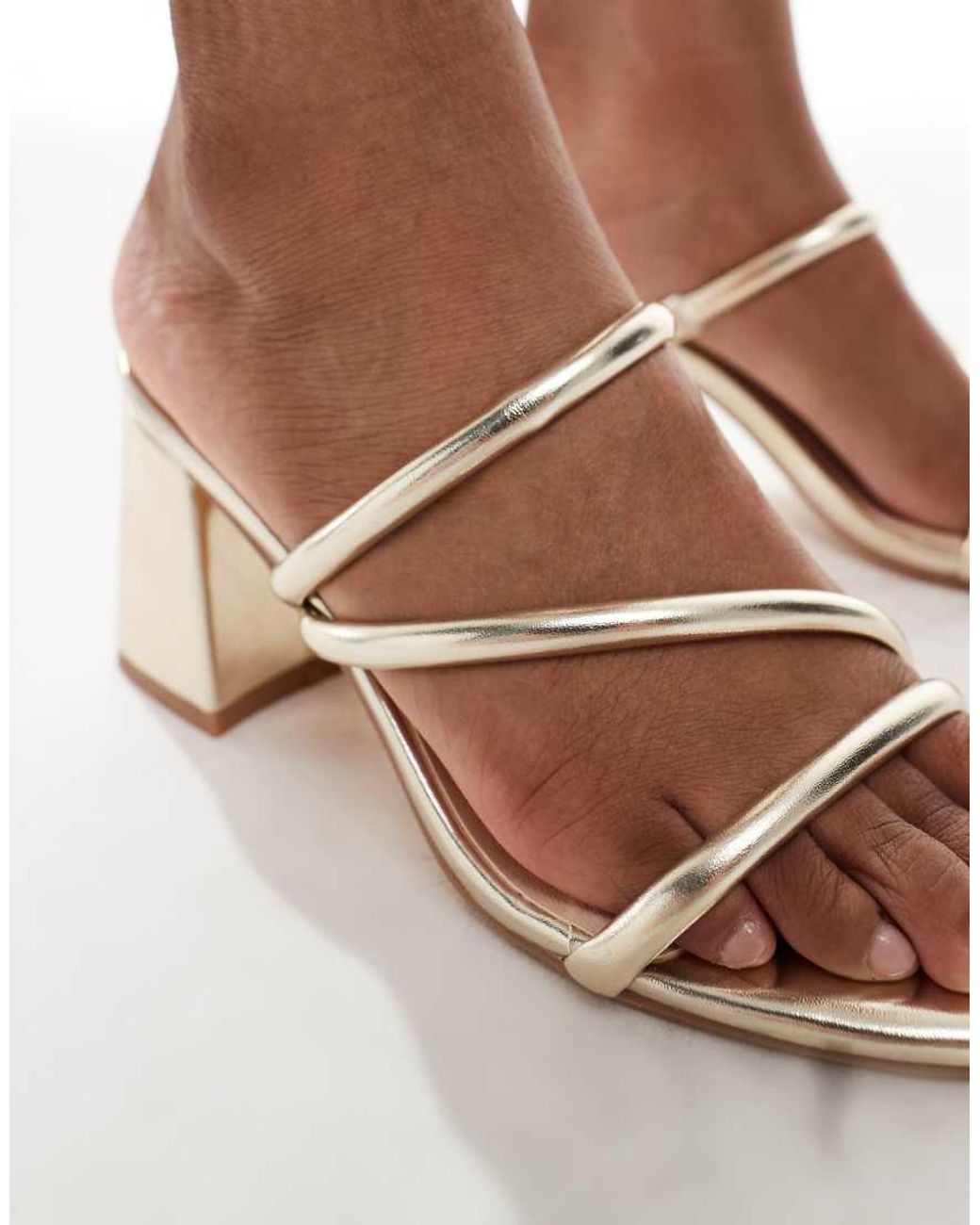 London Rebel Brown Strappy Block Heeled Slip On Sandals