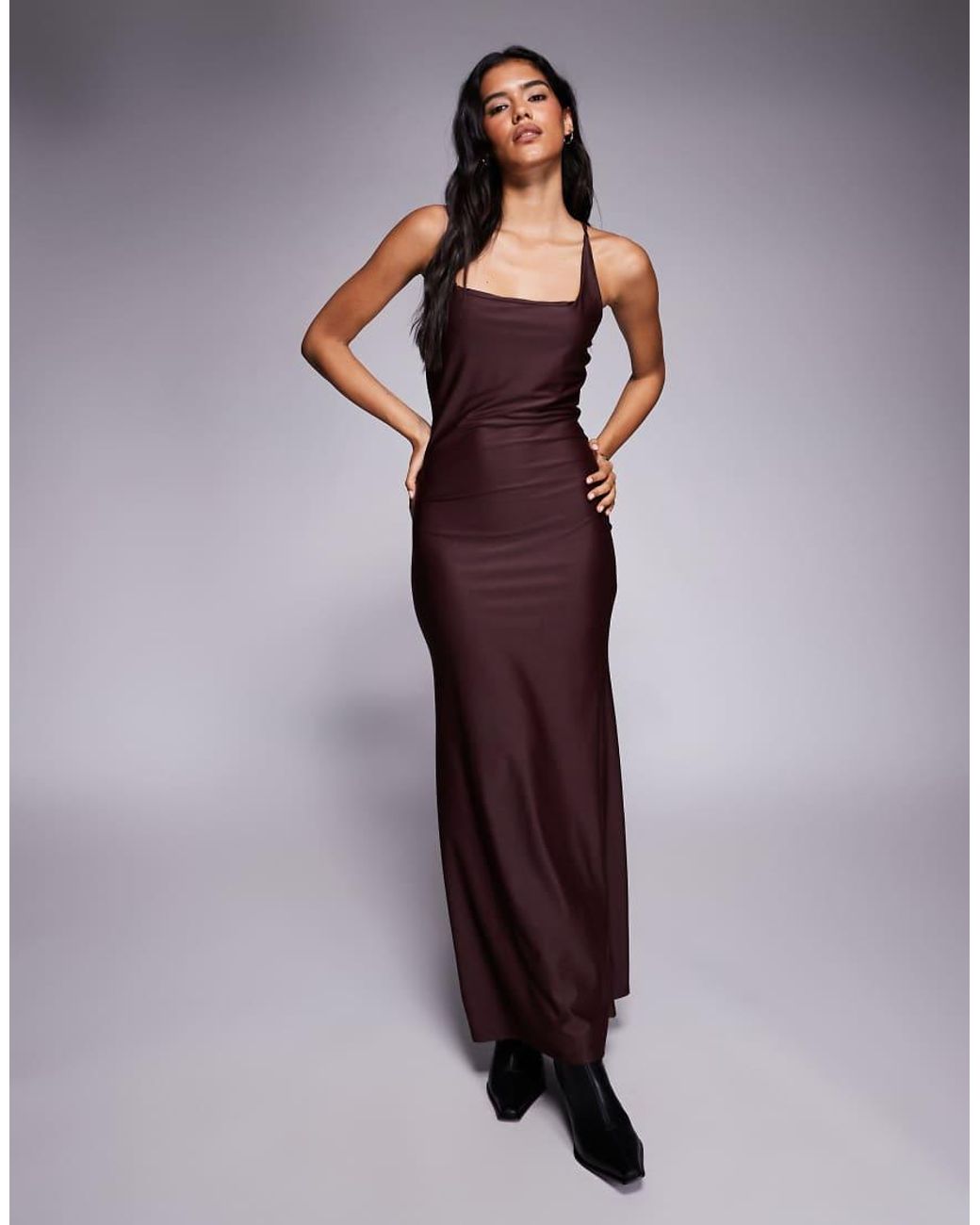 ASOS Purple Sculpted Square Neck Cami Midi Dress