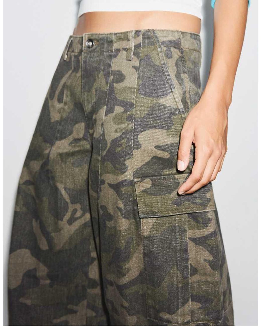 Stradivarius Blue Printed Cargo Trousers