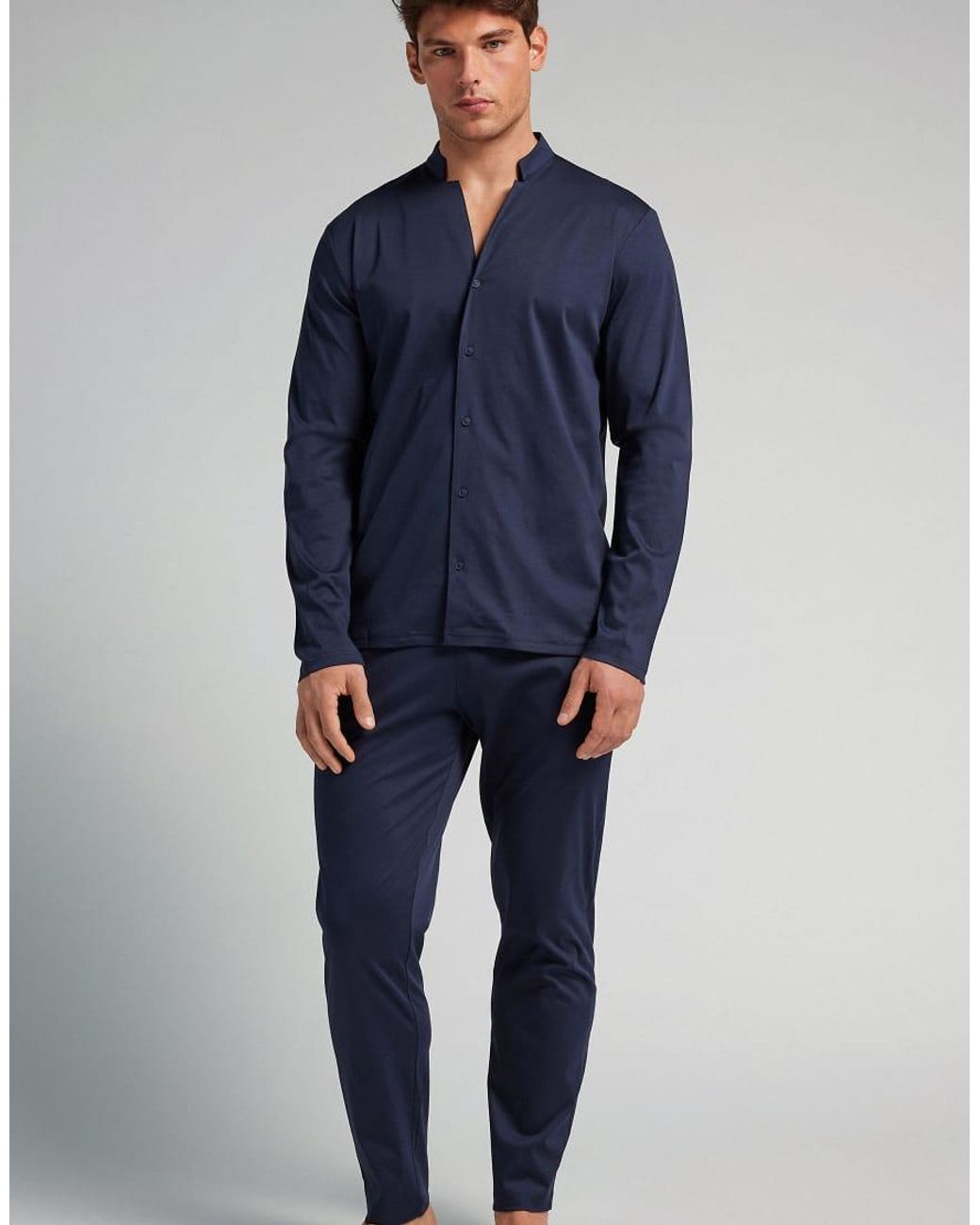 Intimissimi Blue Full-Length Button-Up Cotton Pyjamas for men