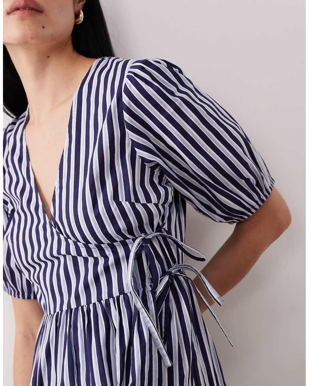 Wednesday's Girl Blue Short Sleeve Wrap Detail Midaxi Dress