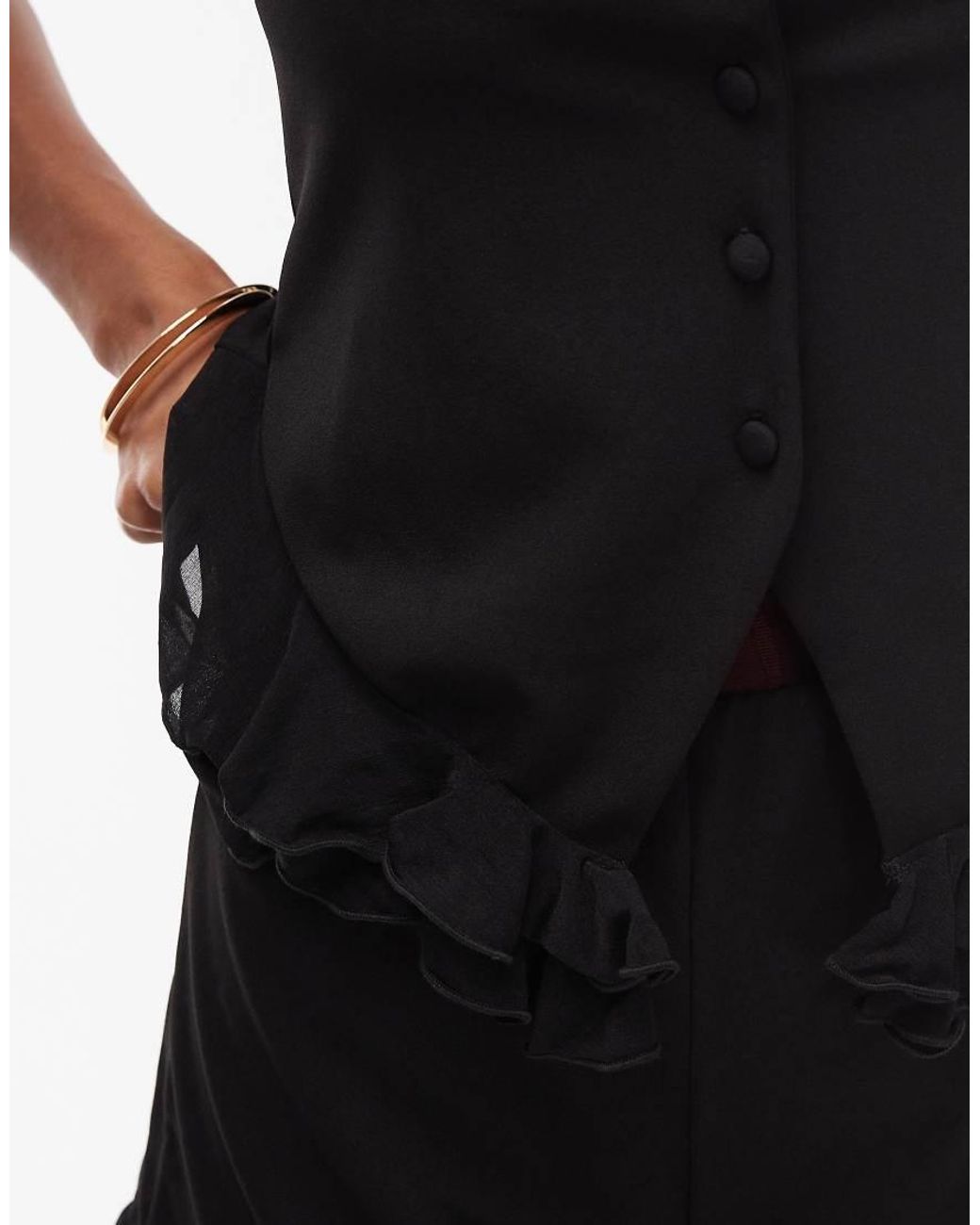 ASOS Black Co-ord Waistcoat With Contrast Mesh Ruffle Detail
