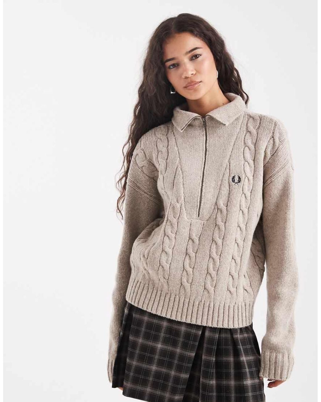 Fred Perry Half Zip Cable Knit Sweater in Grey | Lyst UK Fred Perry Half Zip Cable Knit Sweater in Grey | Lyst UK