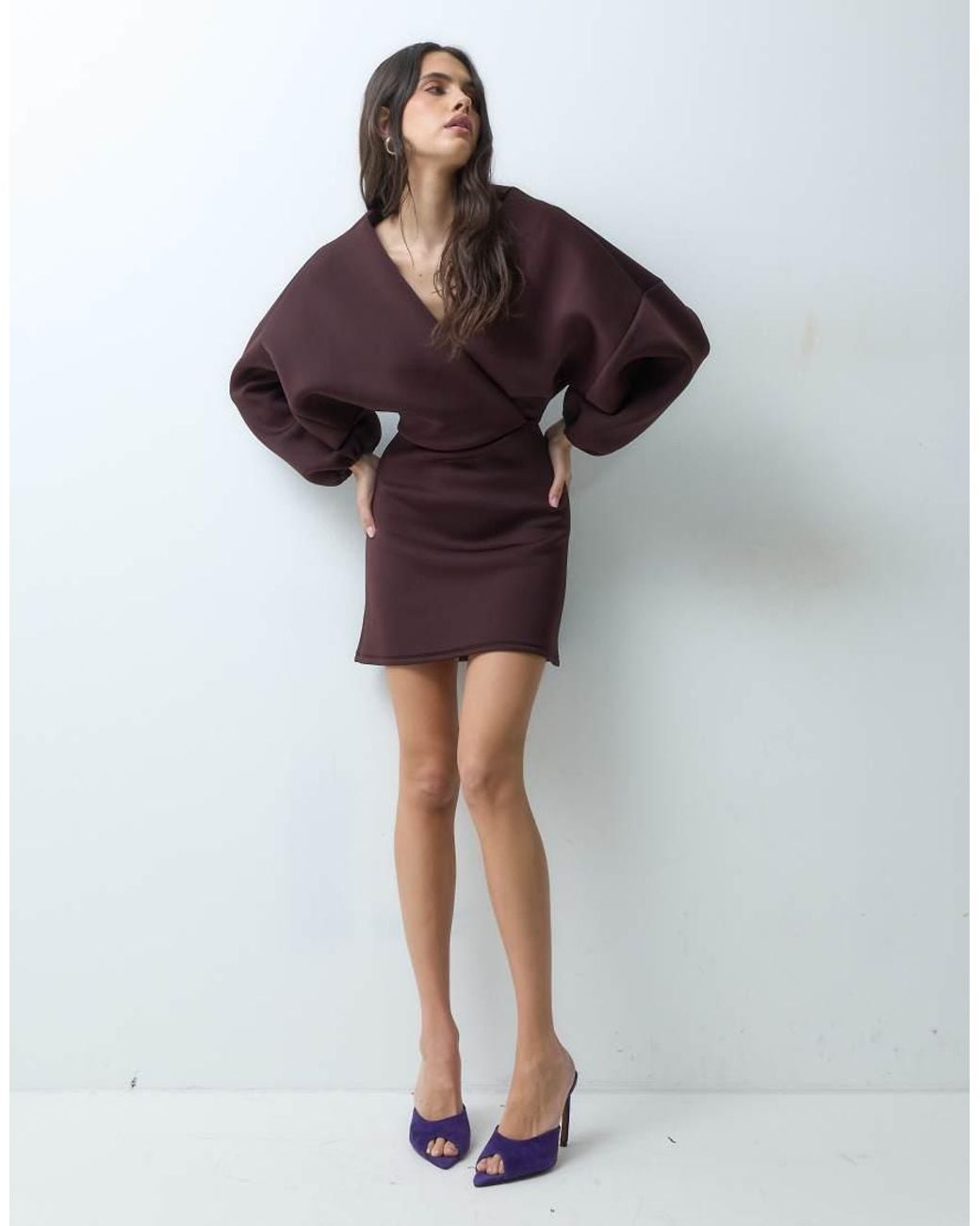 ASOS Brown Balloon Sleeve Mini Dress