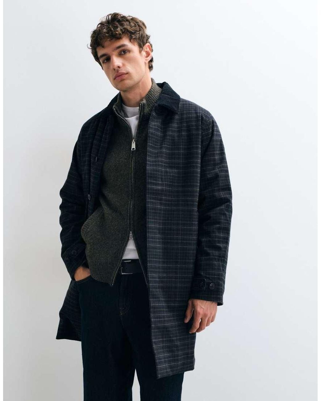 Barbour Blue Lorden Winter Tartan Check Waterproof Mac Long Jacket for men