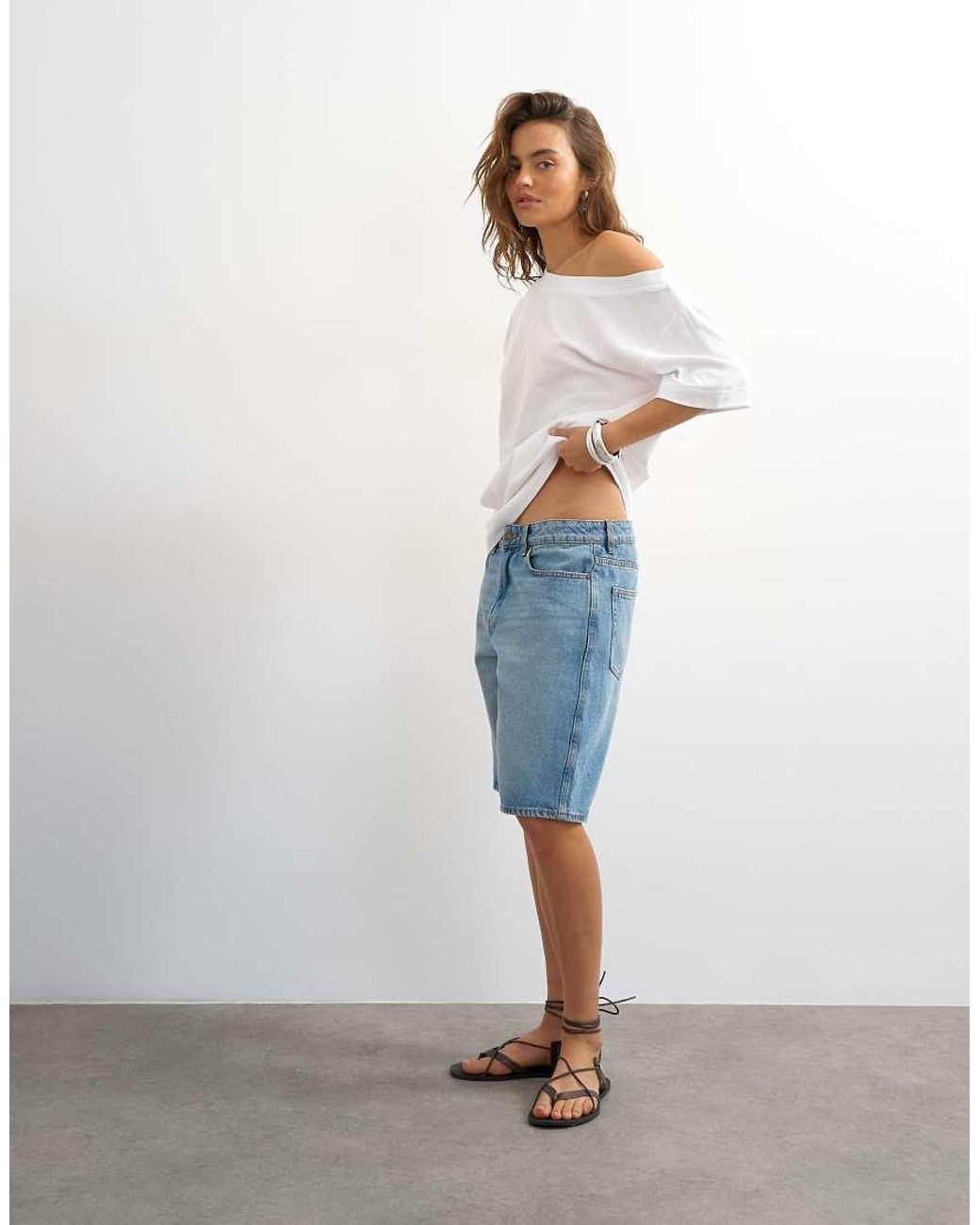 TOPSHOP White Fallen Shoulder T-shirt