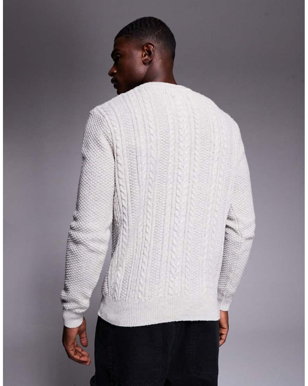 River Island Gray Cable Knit Jumper for men