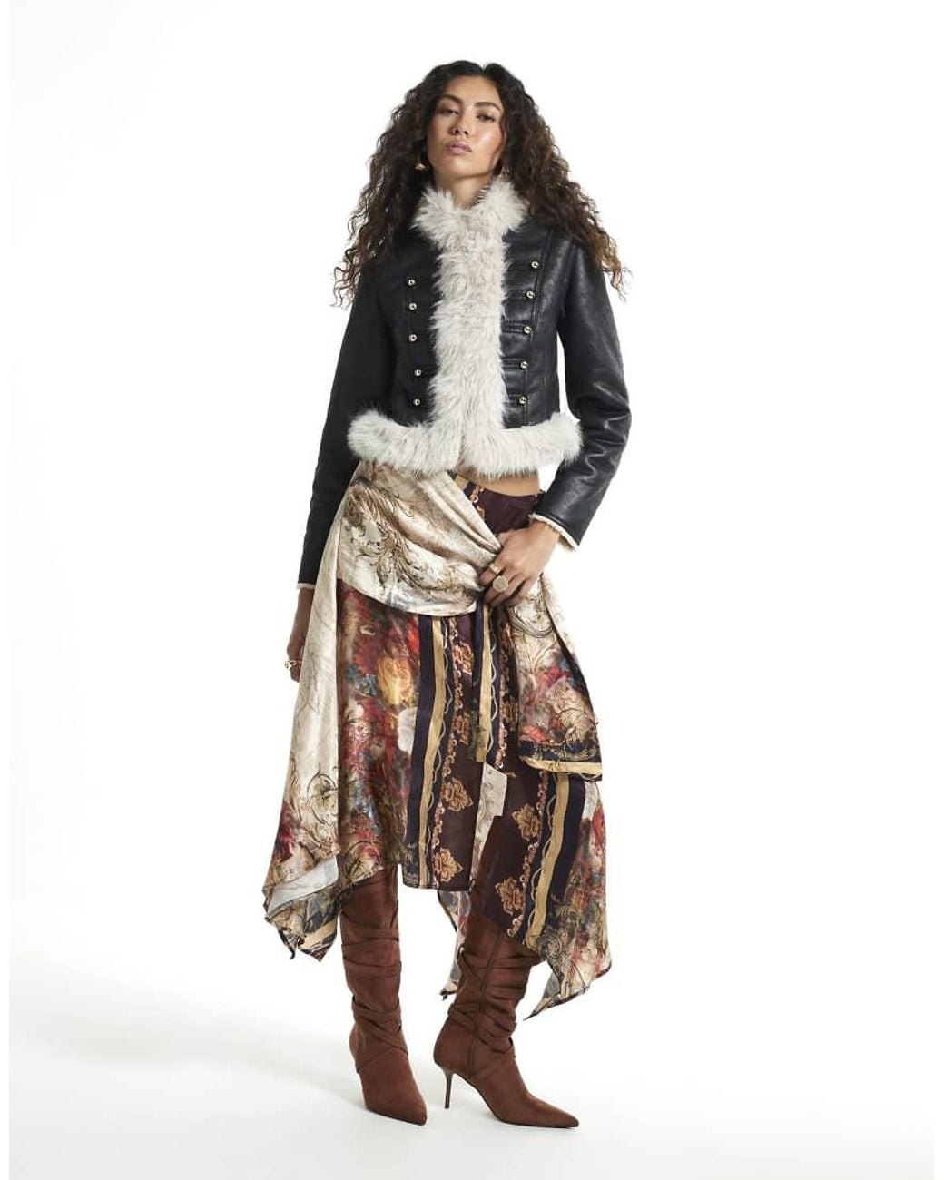 River Island Gray Shearling Drummer Boy Jacket