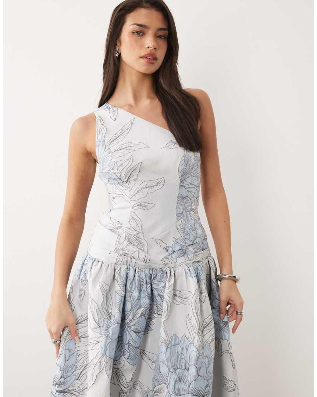 ASOS Gray One Shoulder Jacquard Maxi Dress