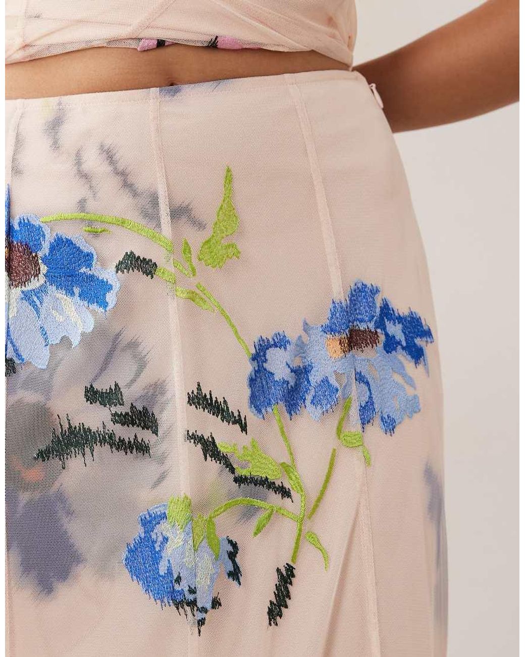 ARRANGE Pink Embroidered Floral Pleated Maxi Skirt