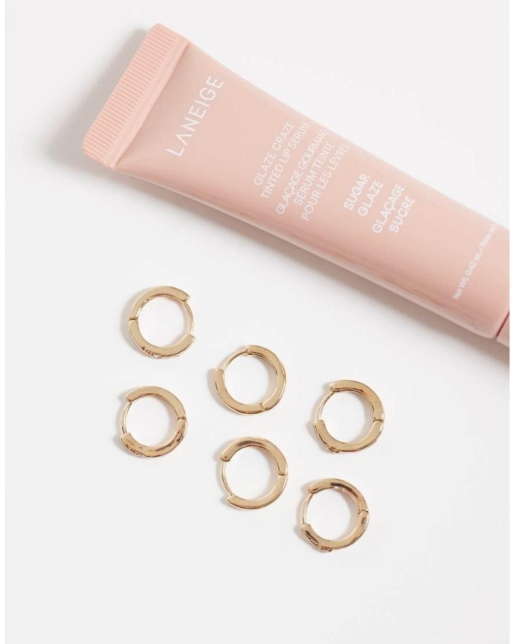 Pieces White 3 Pack Embellished Small Chunky Hoop Earrings
