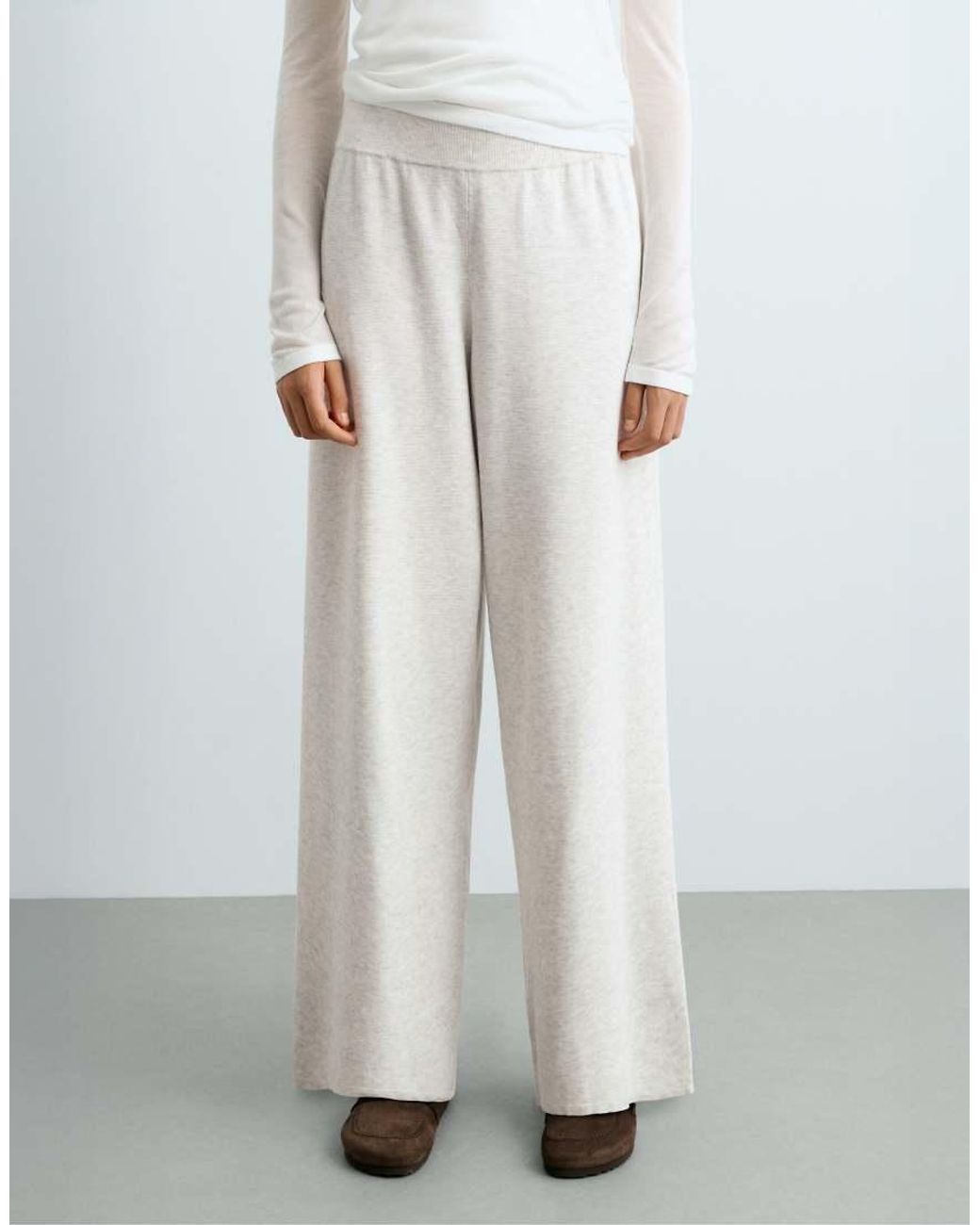 Oysho White Straight Fit Knit Trousers
