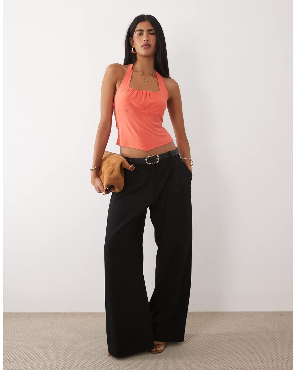 ASOS Red Square Ruched Halter Top