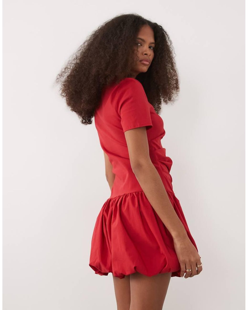 ASOS Red Short Sleeve With Bubble Hem Mini Dress