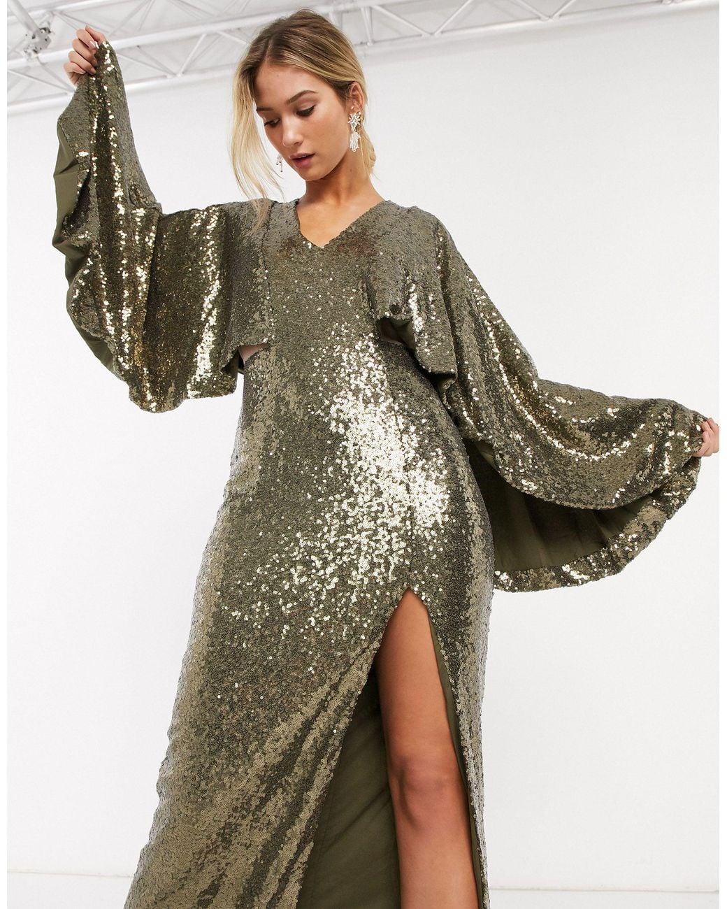 Forever Unique Batwing Sequin Dress in Green | Lyst UK