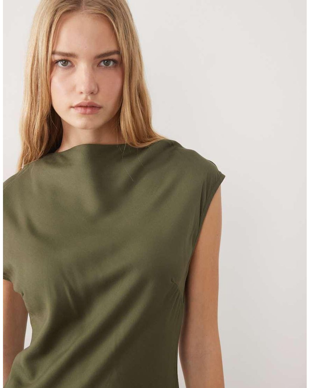 ASOS Green Funnel Neck Smock Mini Shirt Dress With Blouson Sleeve