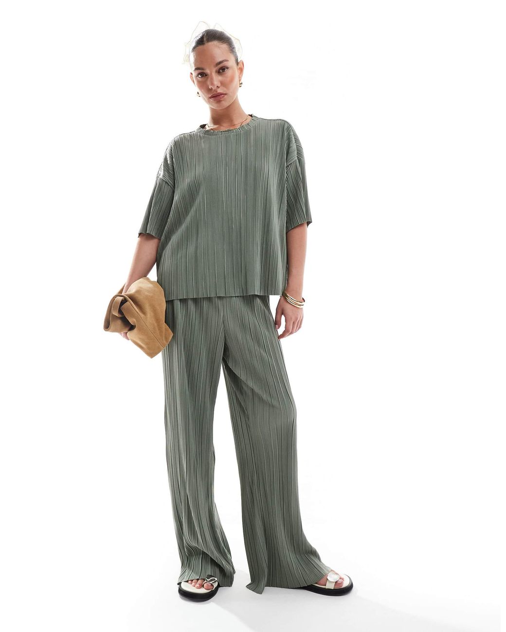 ONLY Green Boxy Plisse Top