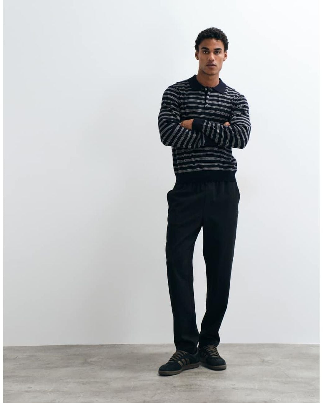 ARKET Blue Pure Merino Wool Long Sleeve Polo for men