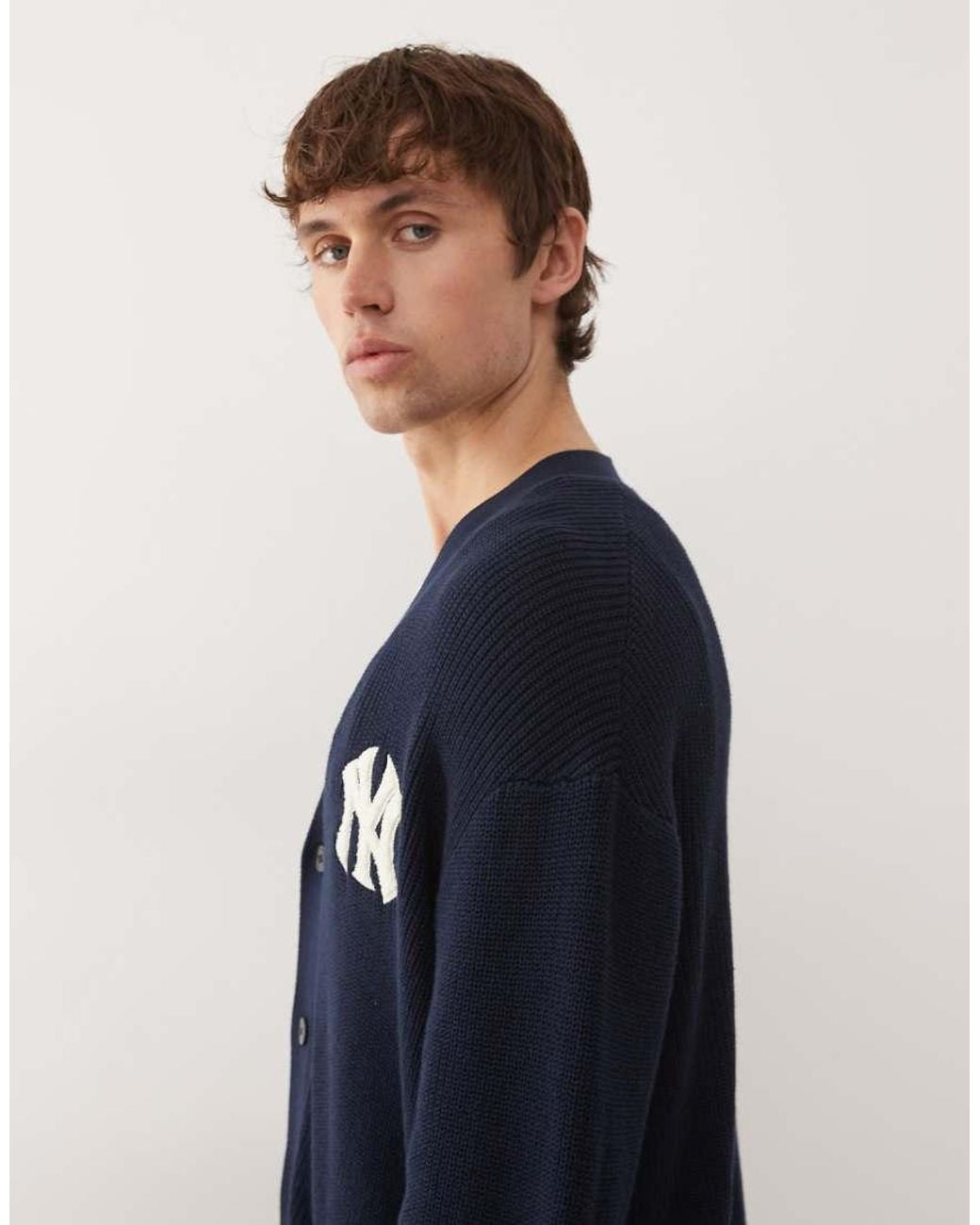 KTZ Blue Ny Yankees Collegiate Script Button Up Cardigan for men