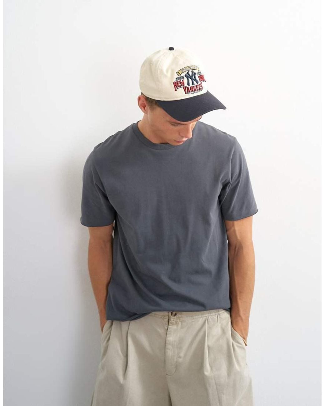 Topman Blue Classic Fit Distressed Raw Hem T-shirt for men